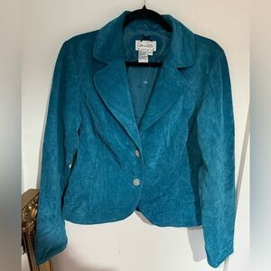 Vintage Live a little 100% Leather teal jacket size M